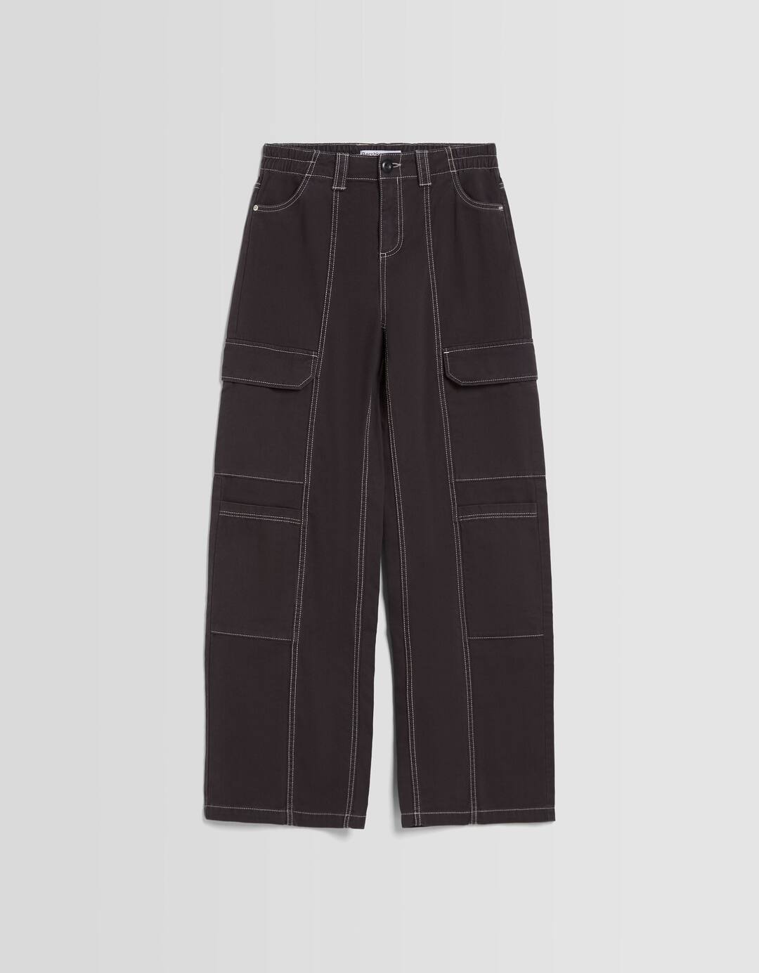 Pantalón cargo low waist algodón hilo contraste