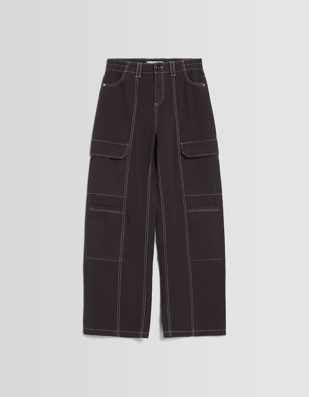 Pantalon cargo taille basse coton fil contraste