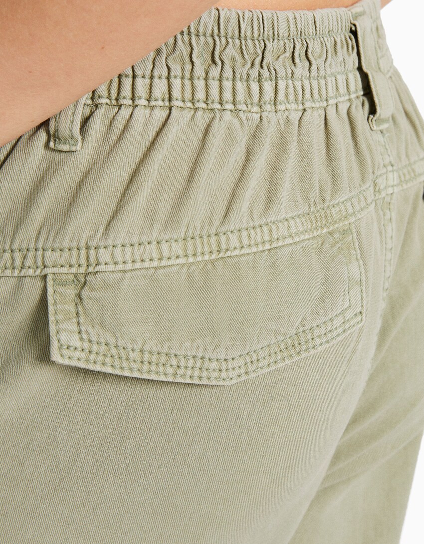 Pantalón jogger algodón cintura frunce bolsillos-Verde-5