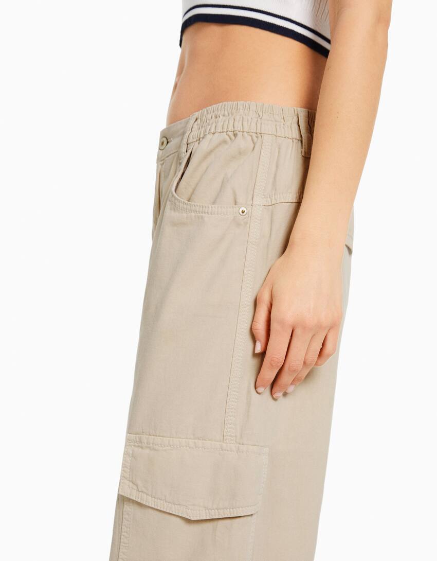 Cotton joggers with a gathered waist and pockets-Sand-3