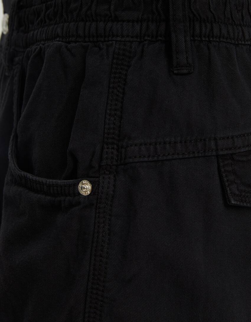 Cotton joggers with a gathered waist and pockets-Black-5