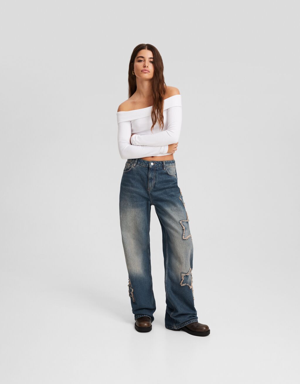 Jeans with best sale star patches