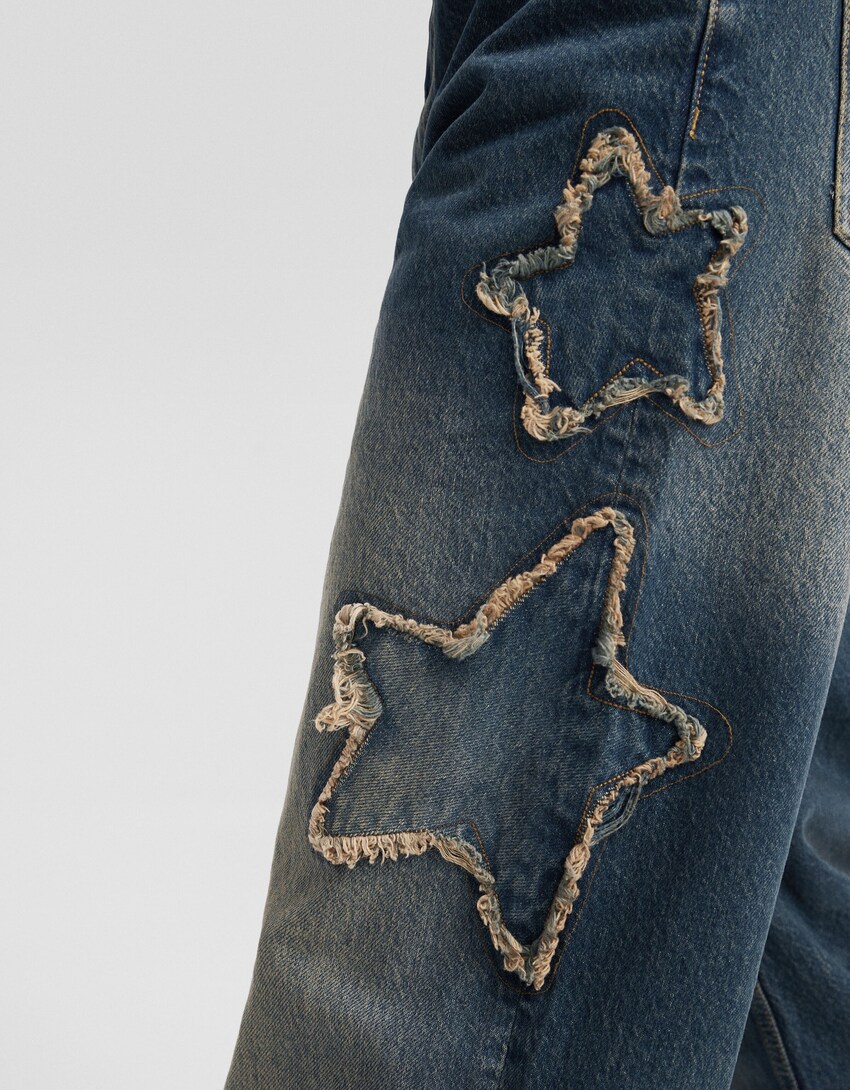 Jeans baggy parches estrelas-Azul-6