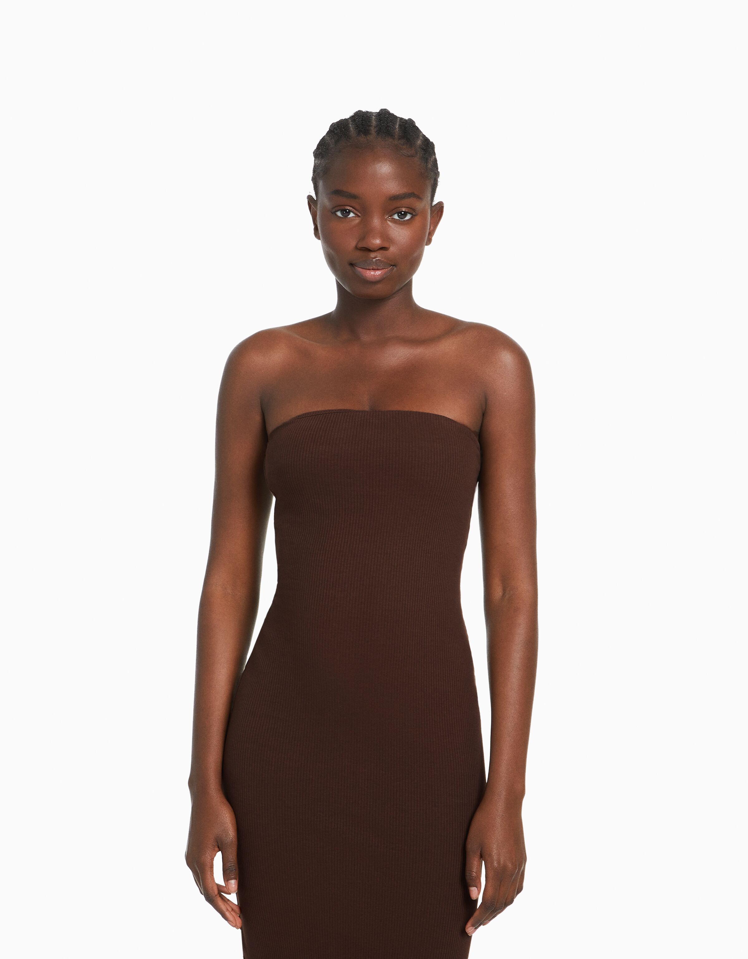 Long bandeau rib dress BSK Teen Bershka