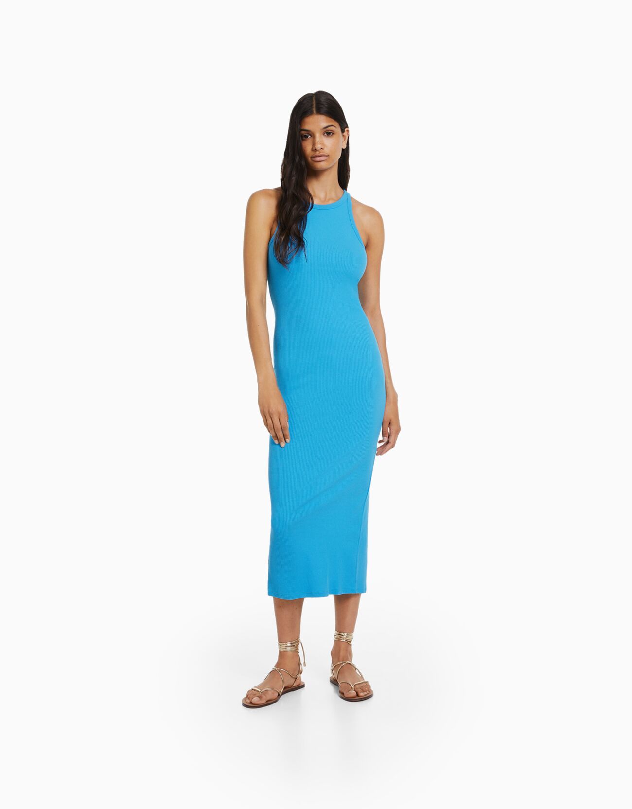Ribbed sleeveless midi dress - Dresses - Women | Bershka