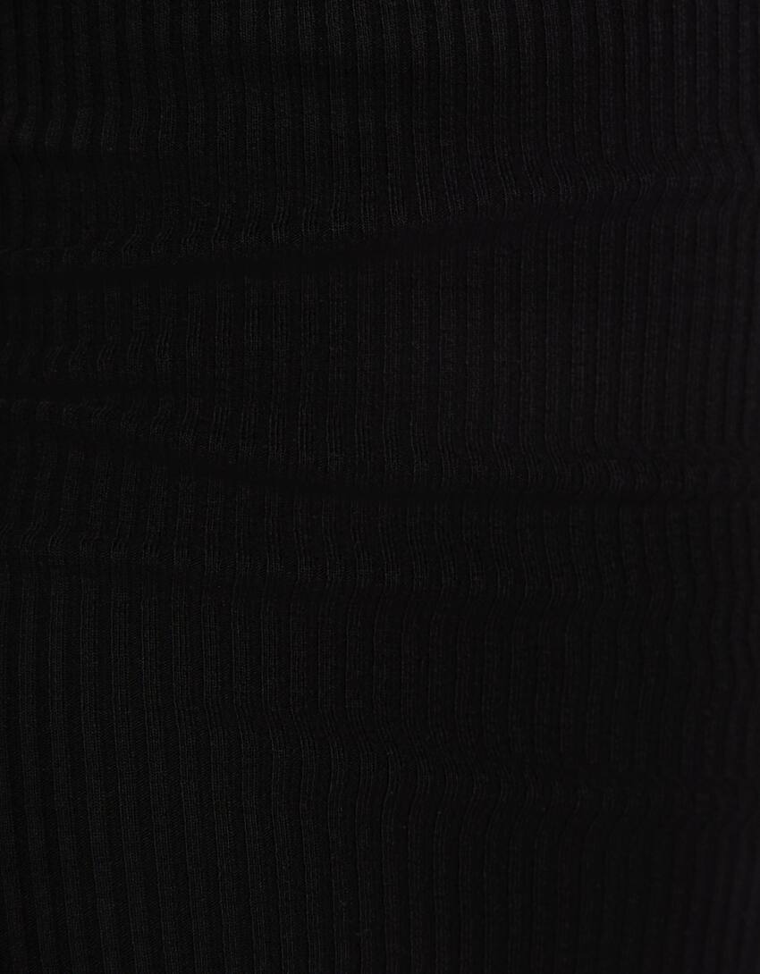 Ribbed sleeveless midi dress-Black-5
