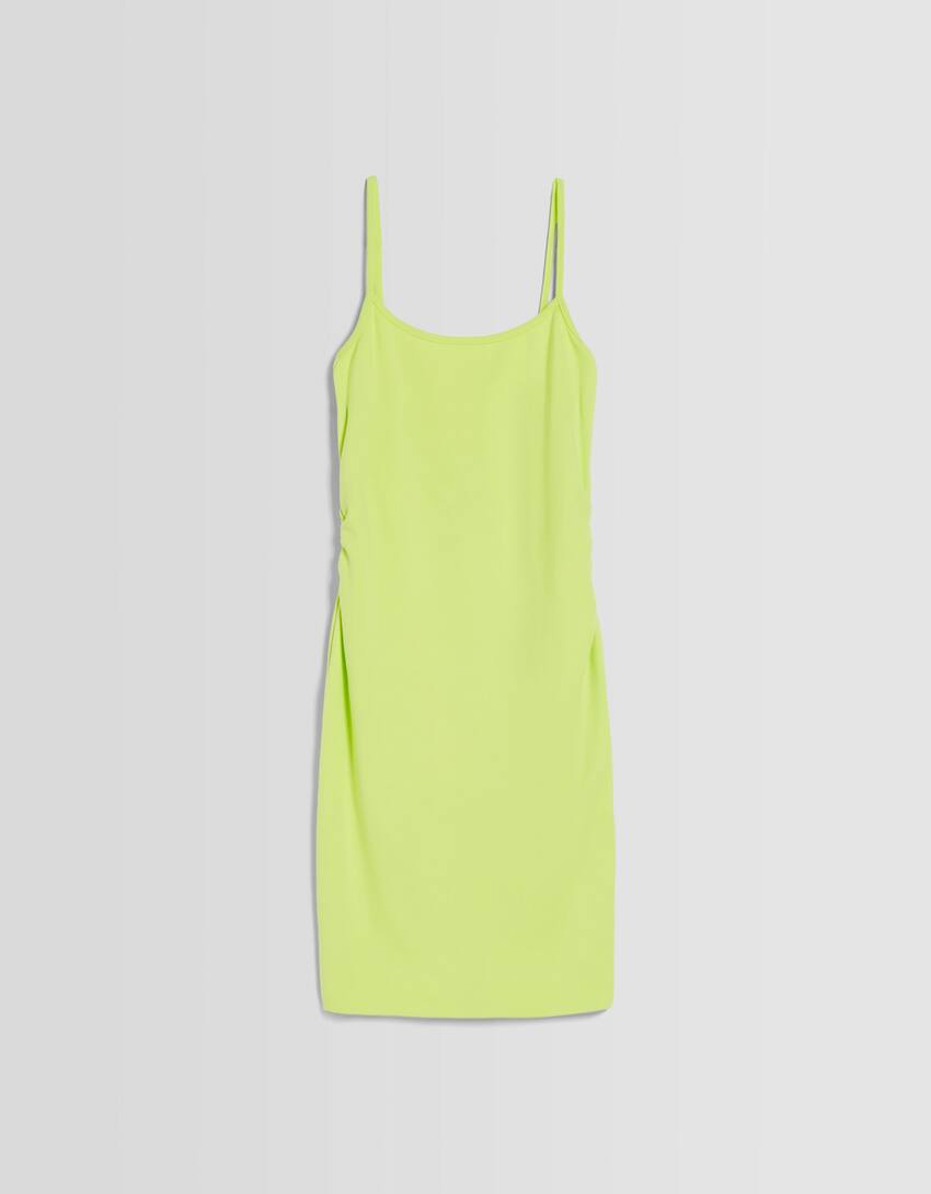 Strappy mini dress with gathered side-Lime-4