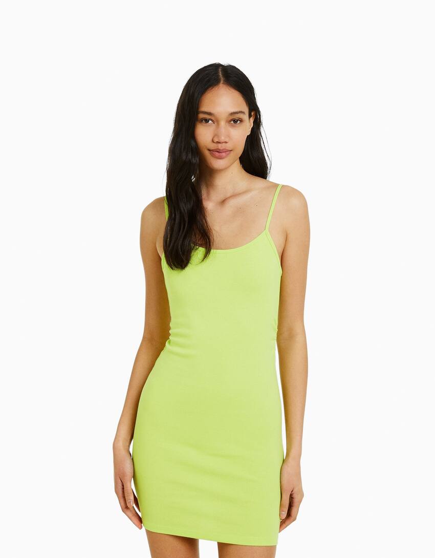 Strappy mini dress with gathered side-Lime-1