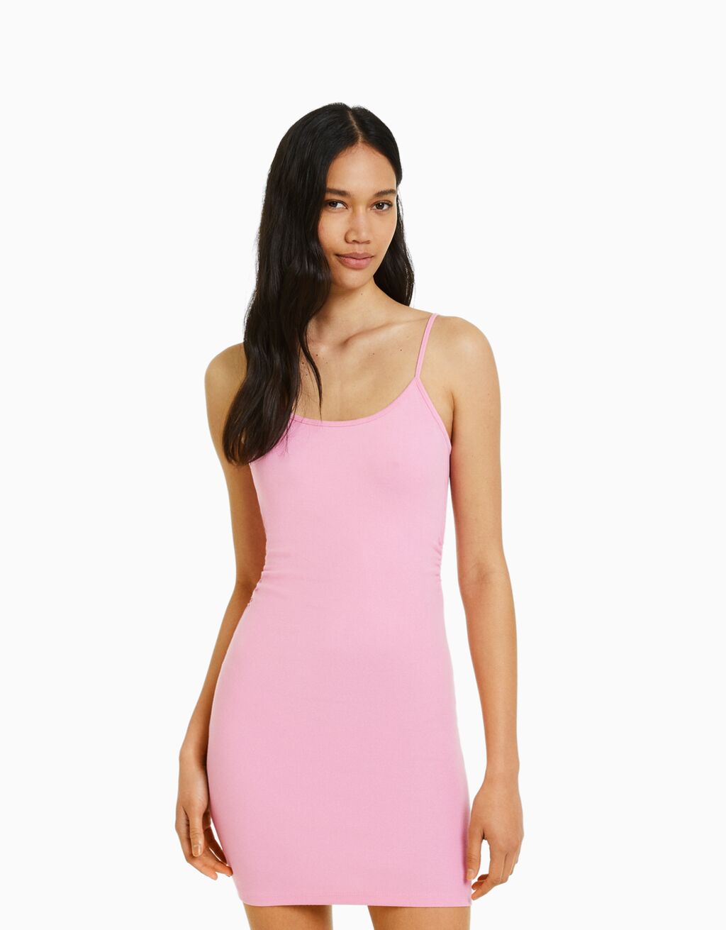 Strappy mini dress with gathered side-Pink-1