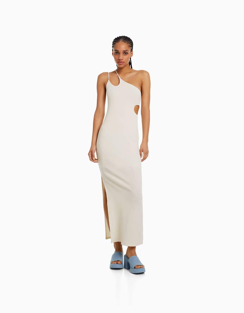 Sleeveless midi dress with cut-out detail-Cream-0