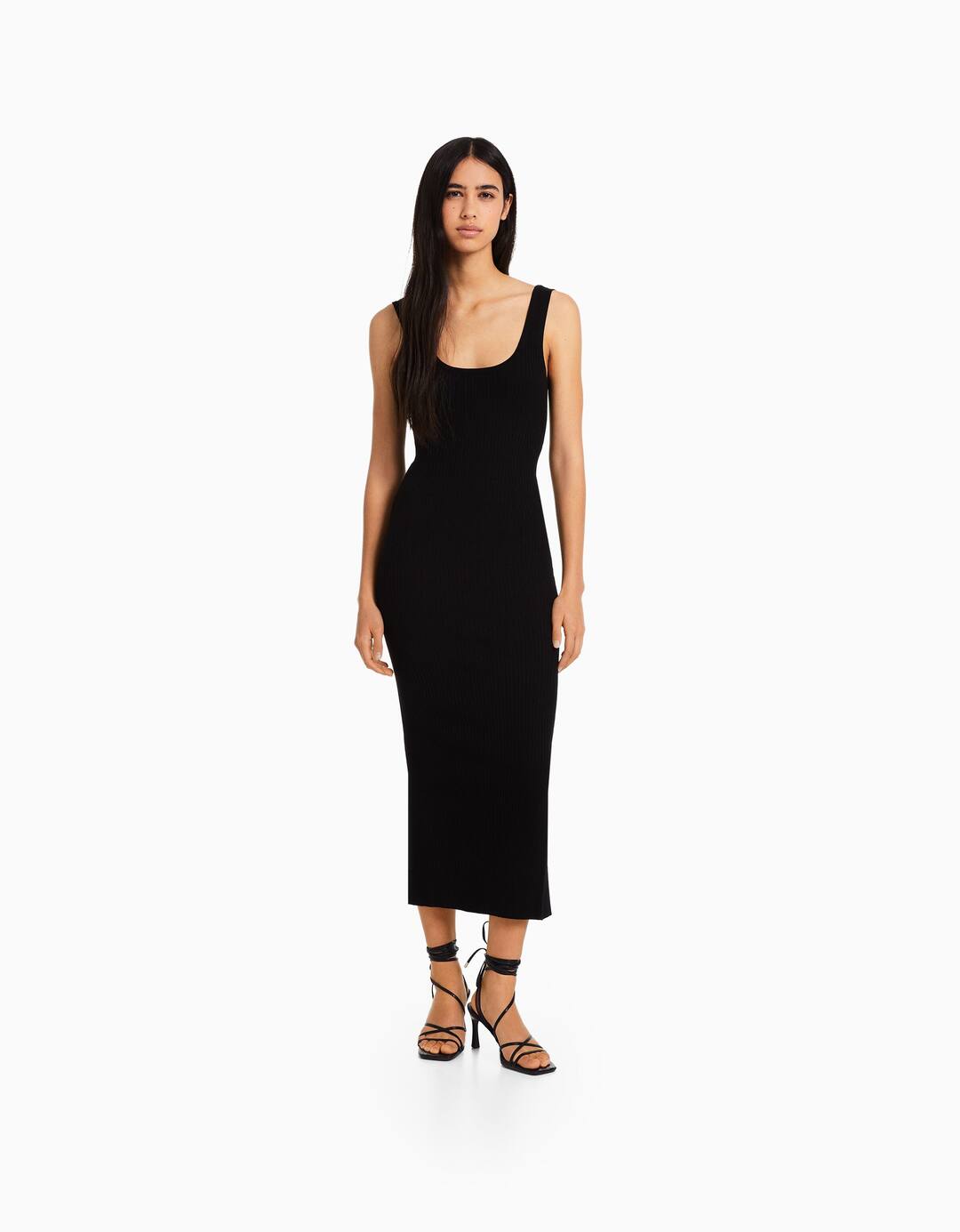 Strappy ribbed knit midi dress