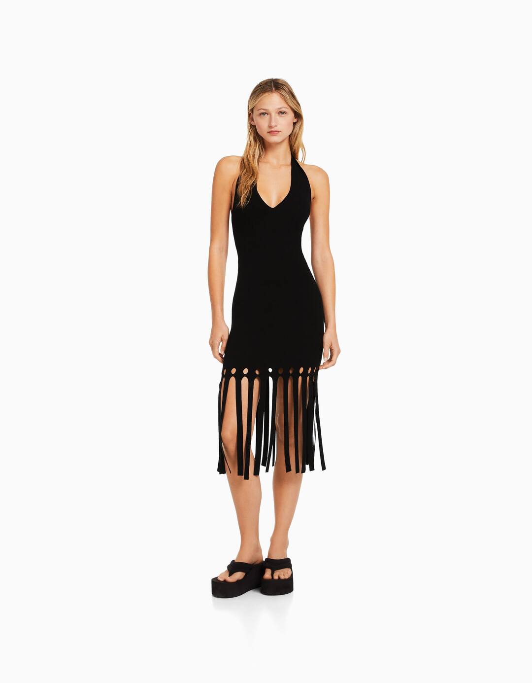 Fringed knitted mini dress