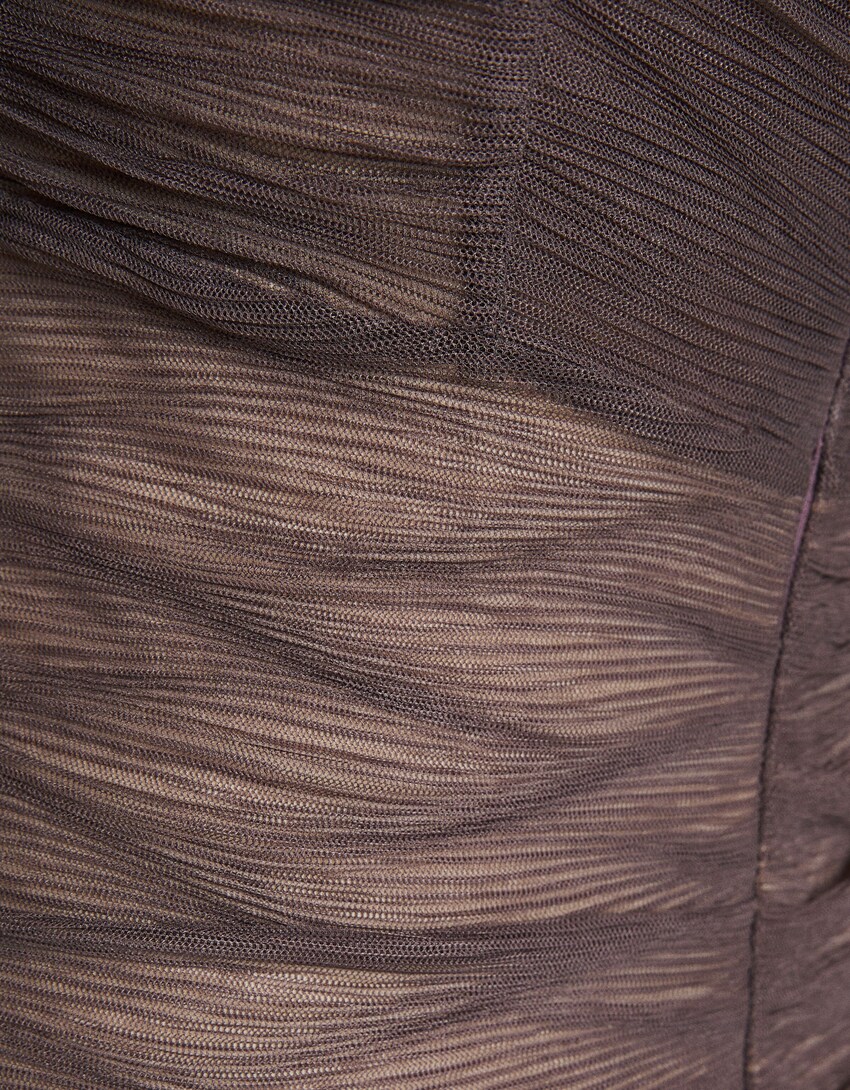 Vestido mini alças plissado tule contraste-Rosa-5