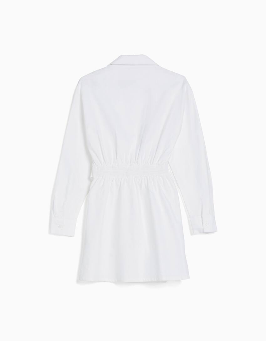 Mini long sleeve shirt dress with crossover detail-White-5
