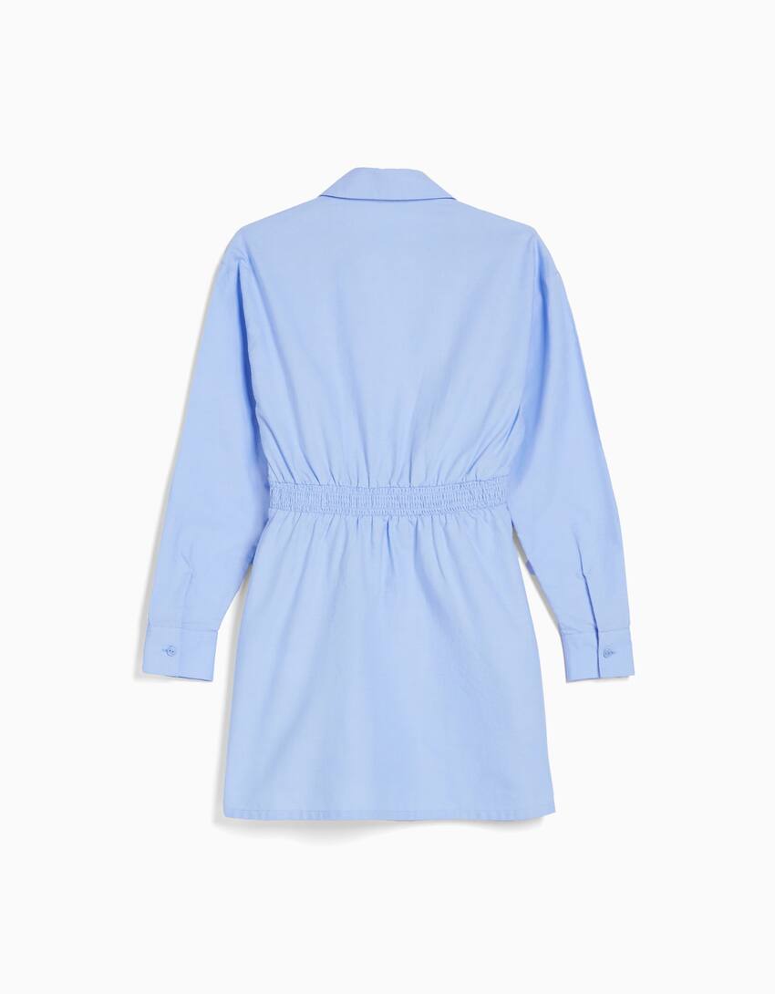 Mini long sleeve shirt dress with crossover detail-Light blue-5