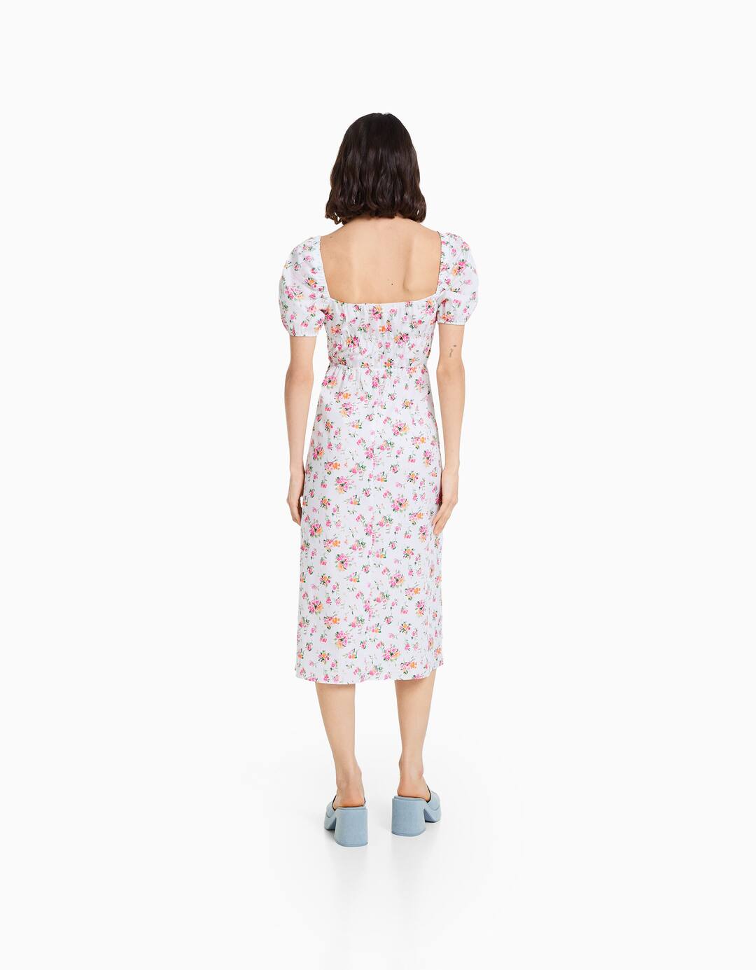 Short sleeve poplin midi dress with print