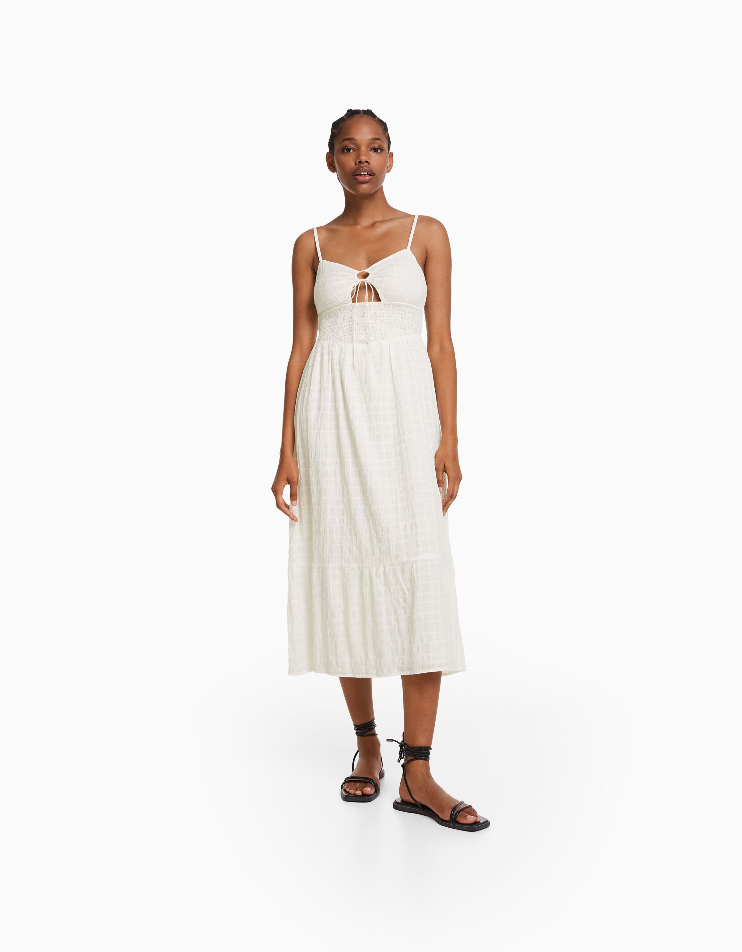 Vestito midi spalline cut out volant Vestiti Donna Bershka