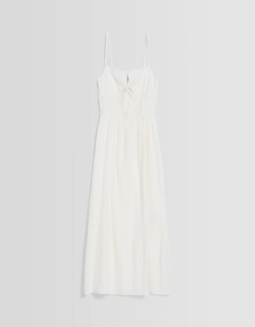 Strappy midi dress with cut-out and ruffles-White-4