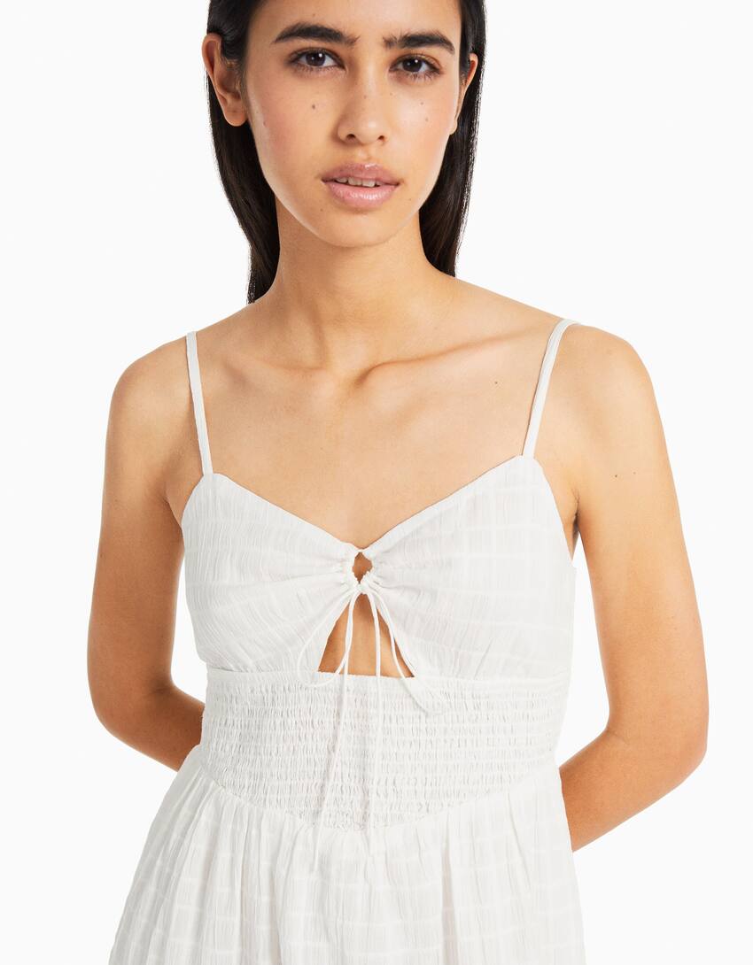 Strappy midi dress with cut-out and ruffles-White-3