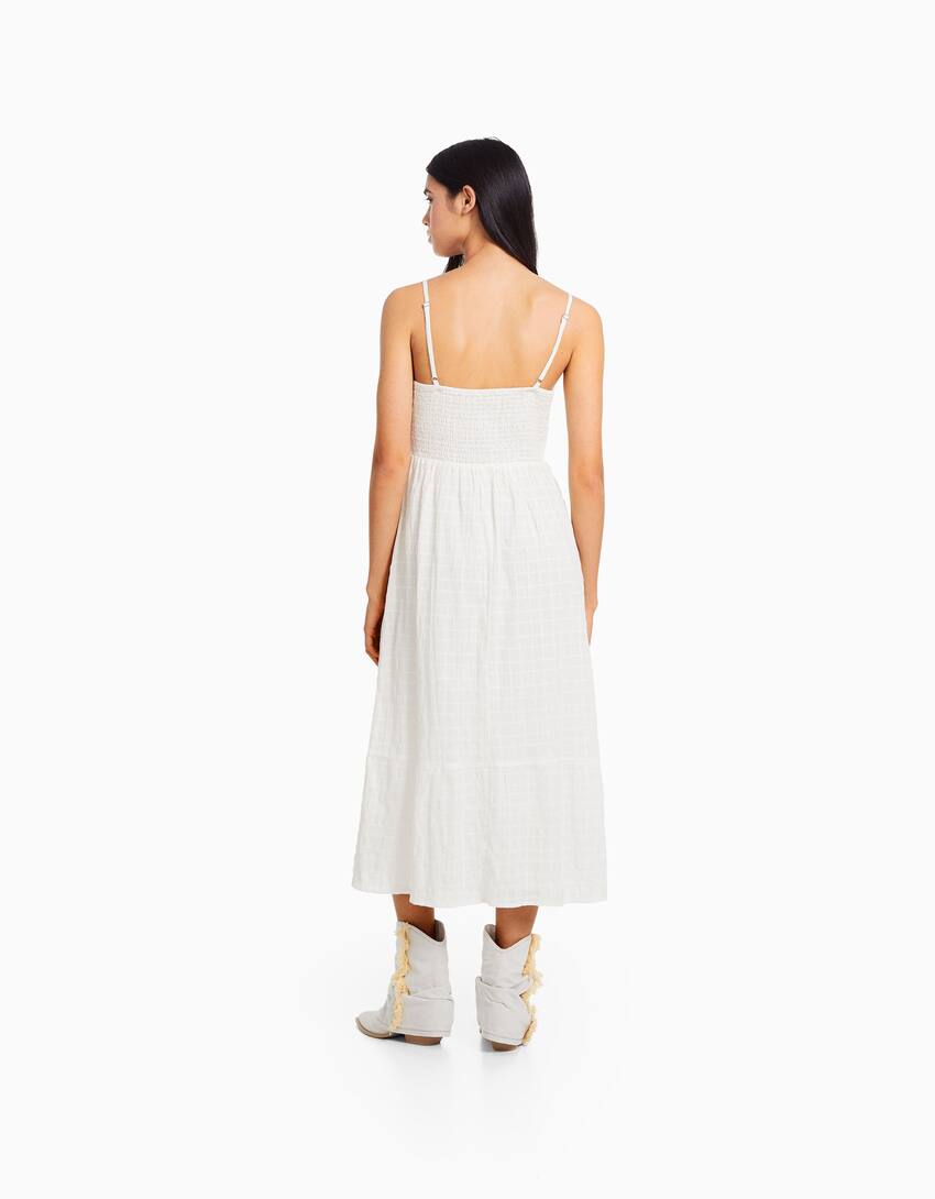 Strappy midi dress with cut-out and ruffles-White-2