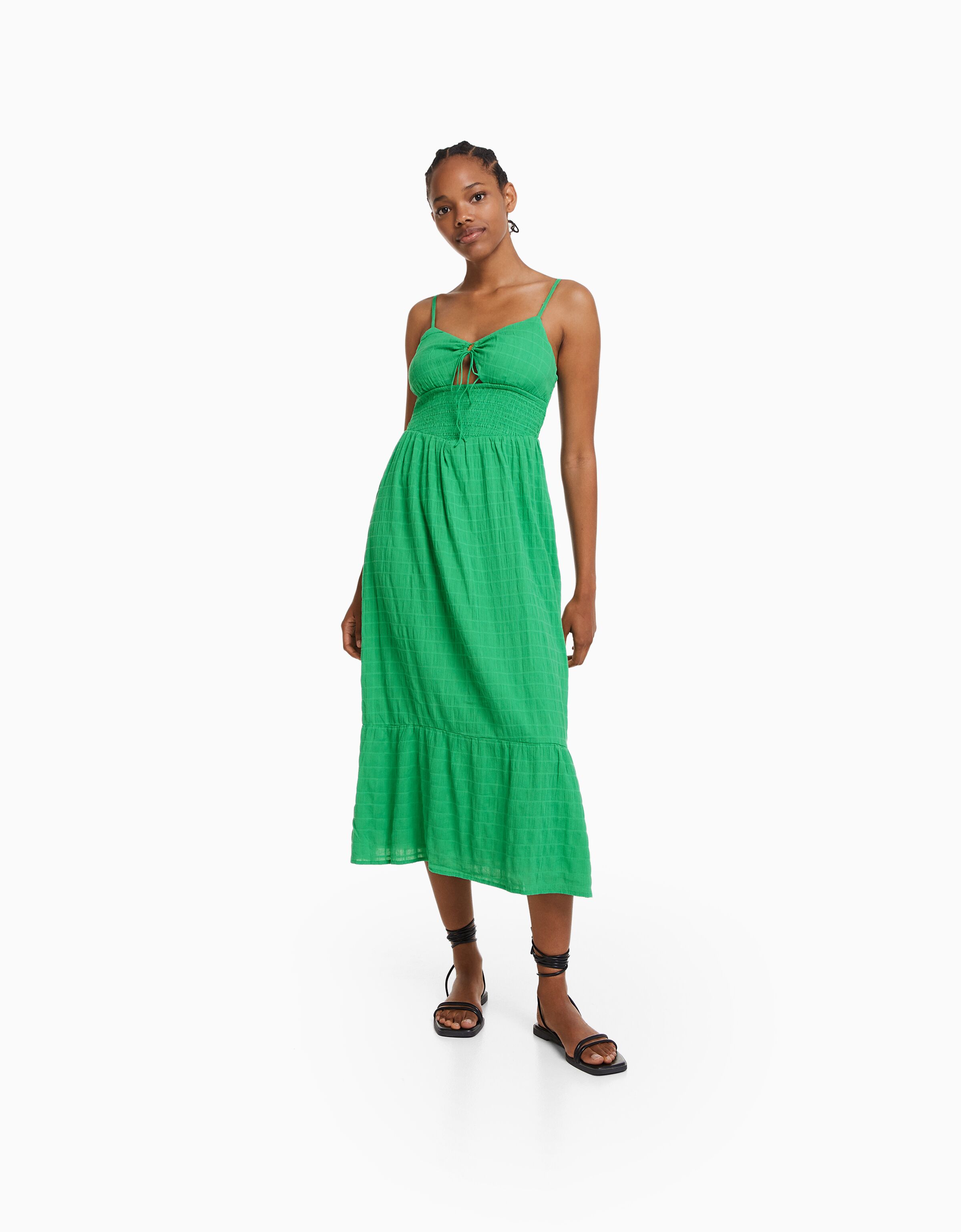 Green strappy midi dress top