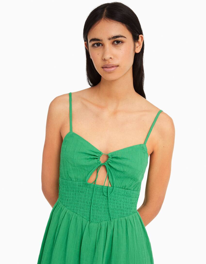 Strappy midi dress with cut-out and ruffles-Green-3