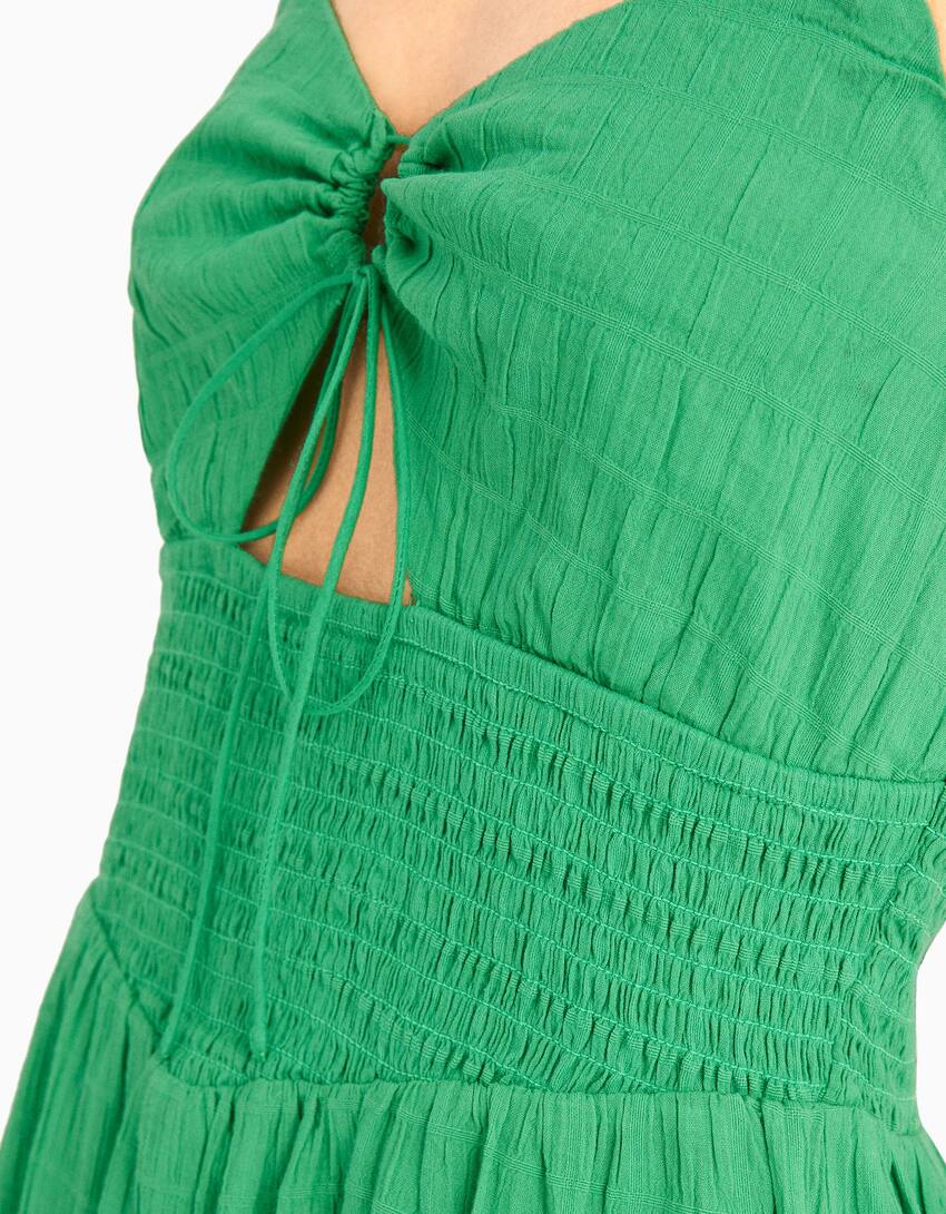 Strappy midi dress with cut-out and ruffles-Green-5