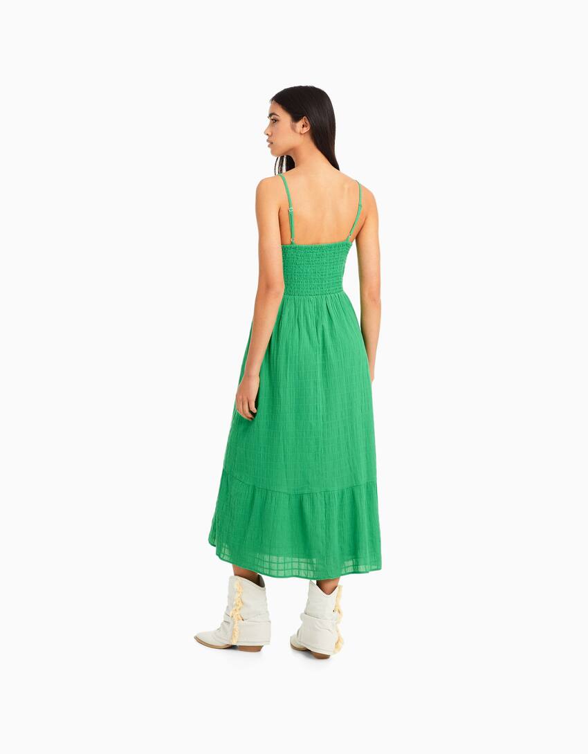 Strappy midi dress with cut-out and ruffles-Green-2