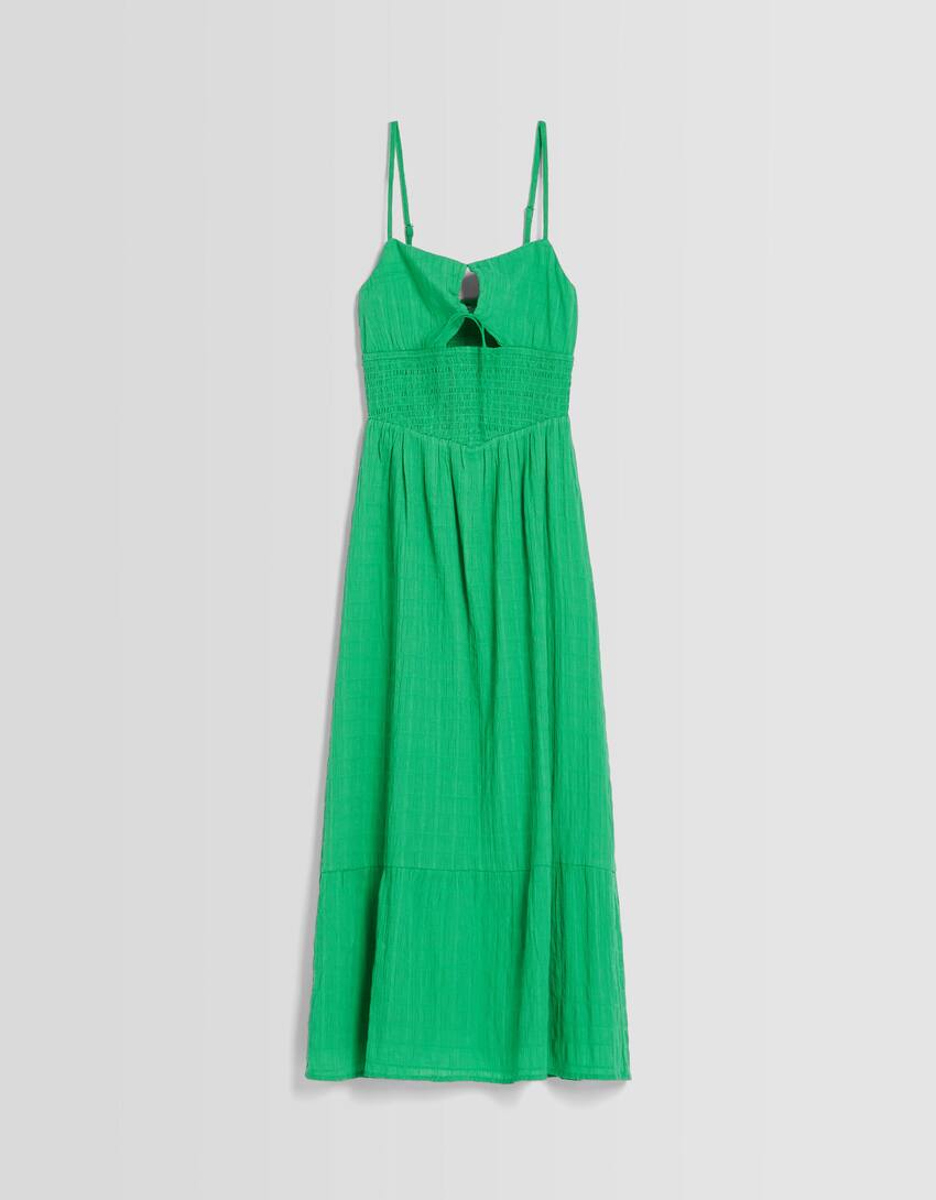 Strappy midi dress with cut-out and ruffles-Green-4