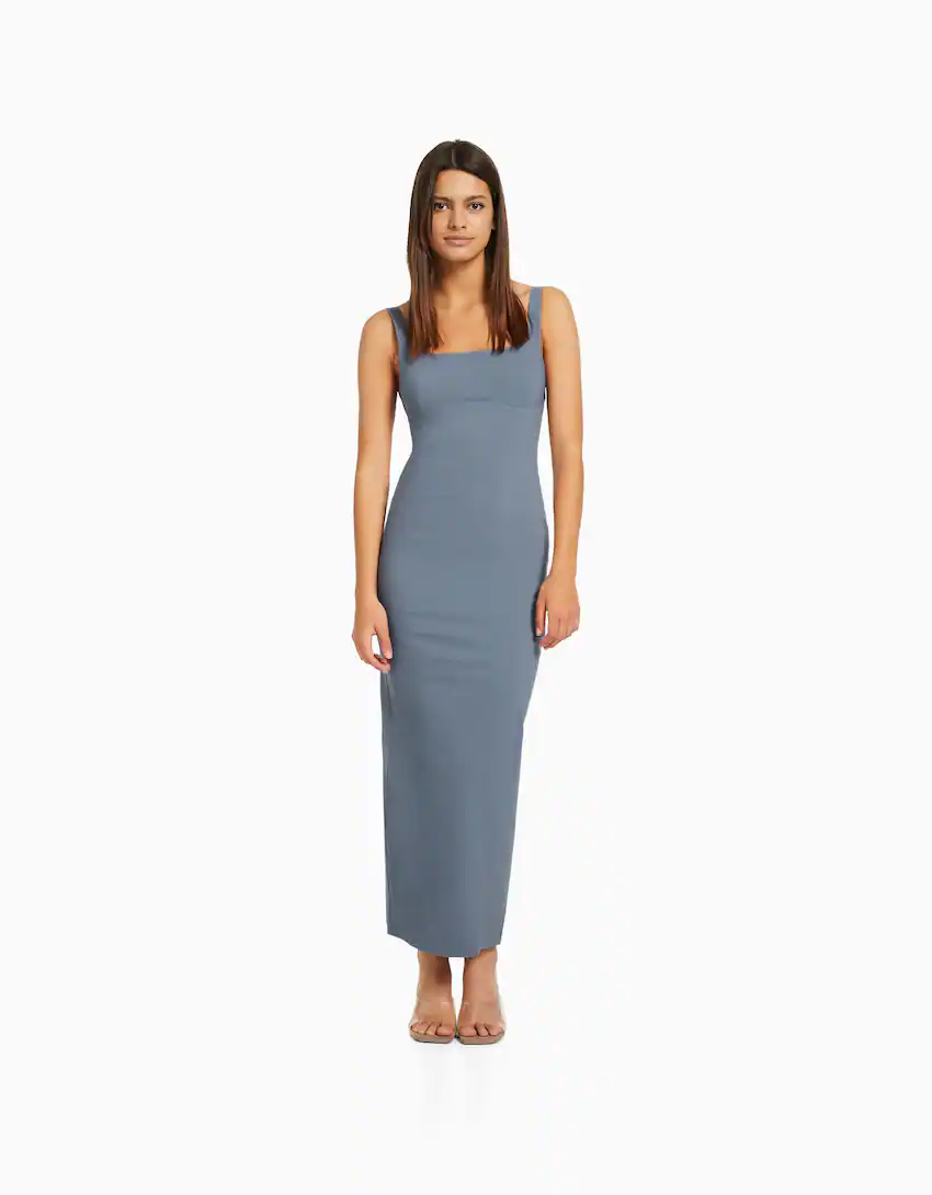 Fitted midi dress with wide straps - Women