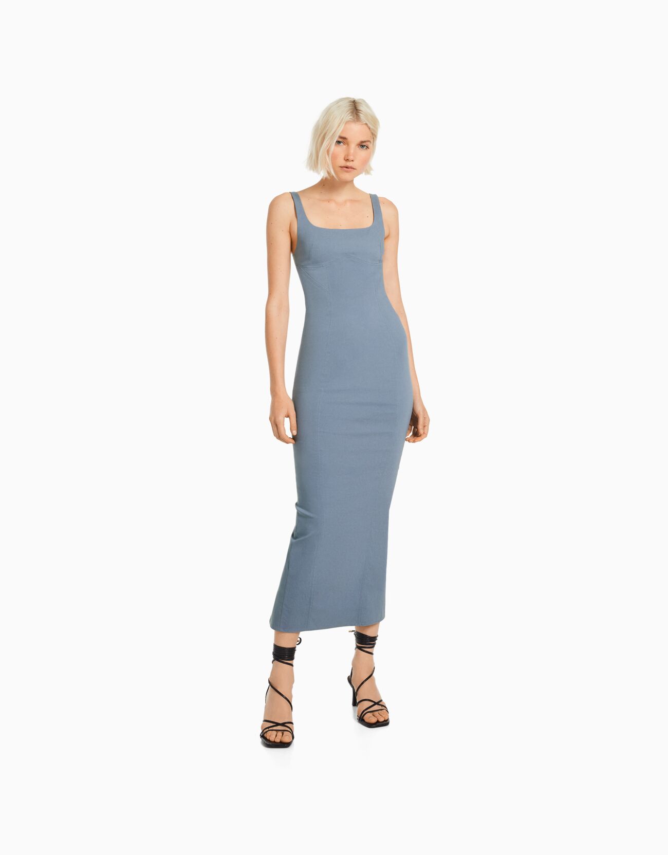 Fitted midi dress with wide straps - Women