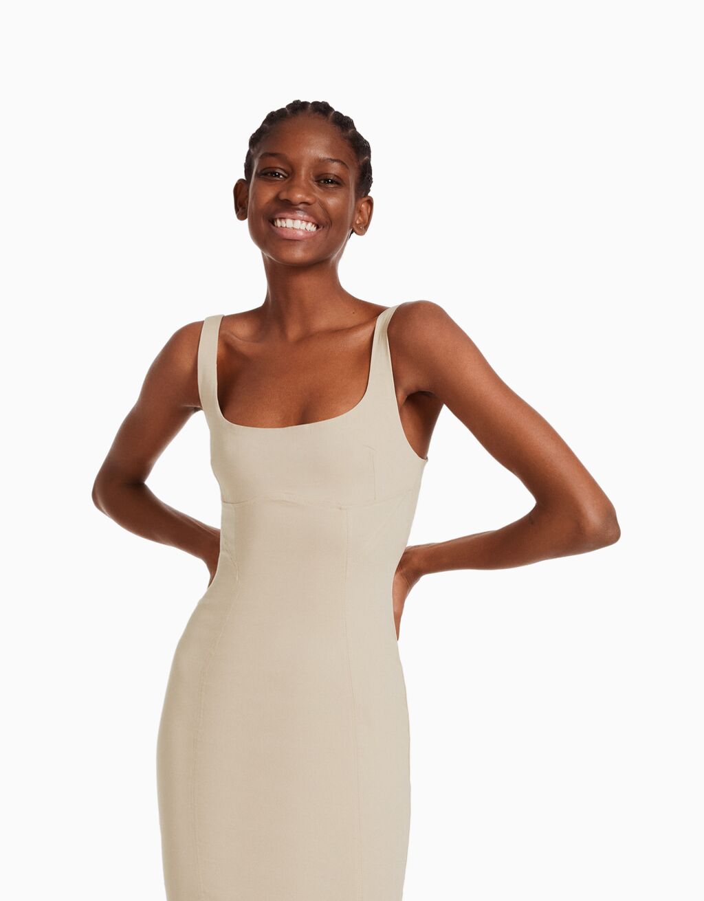 Vestido midi tirante ancho ajustado Vestidos Mujer Bershka