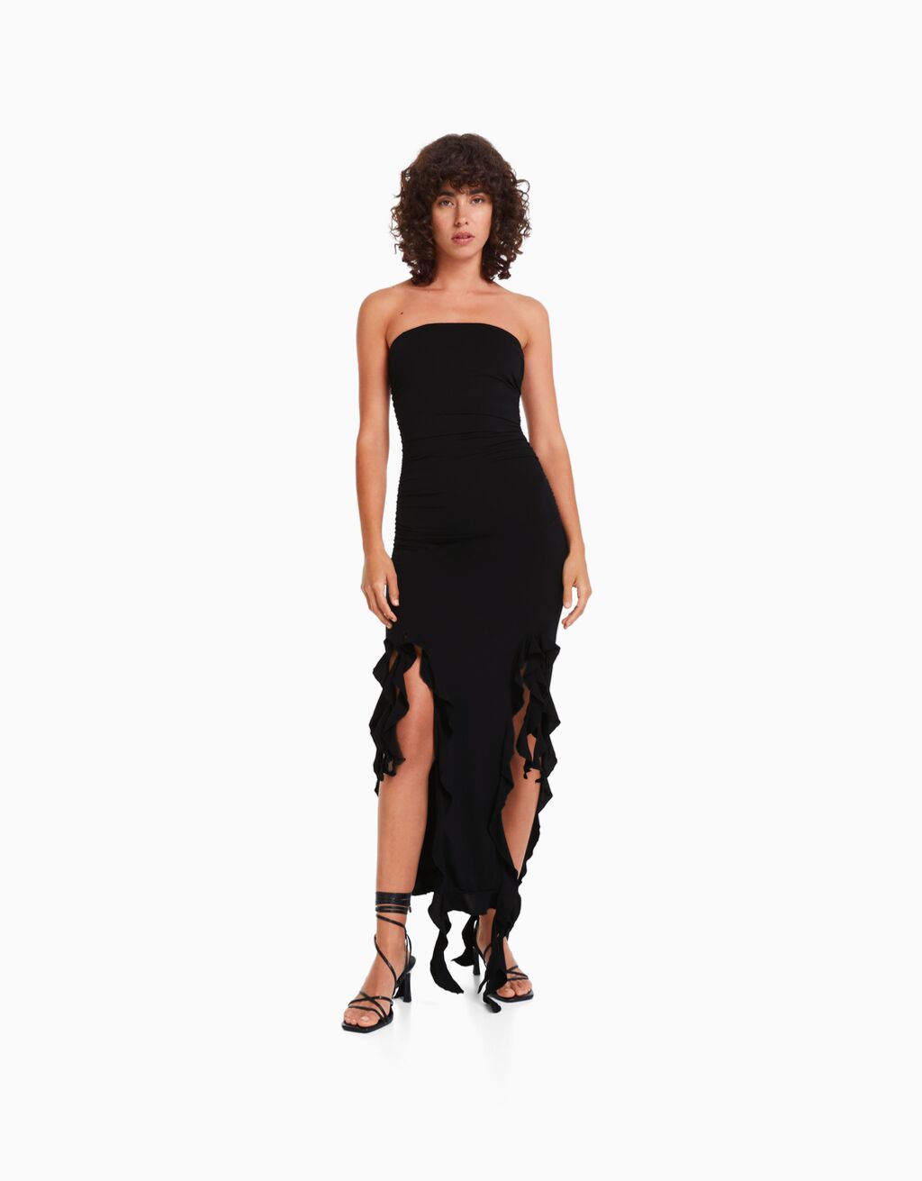 Vestido largo bandeau volantes Mujer Bershka