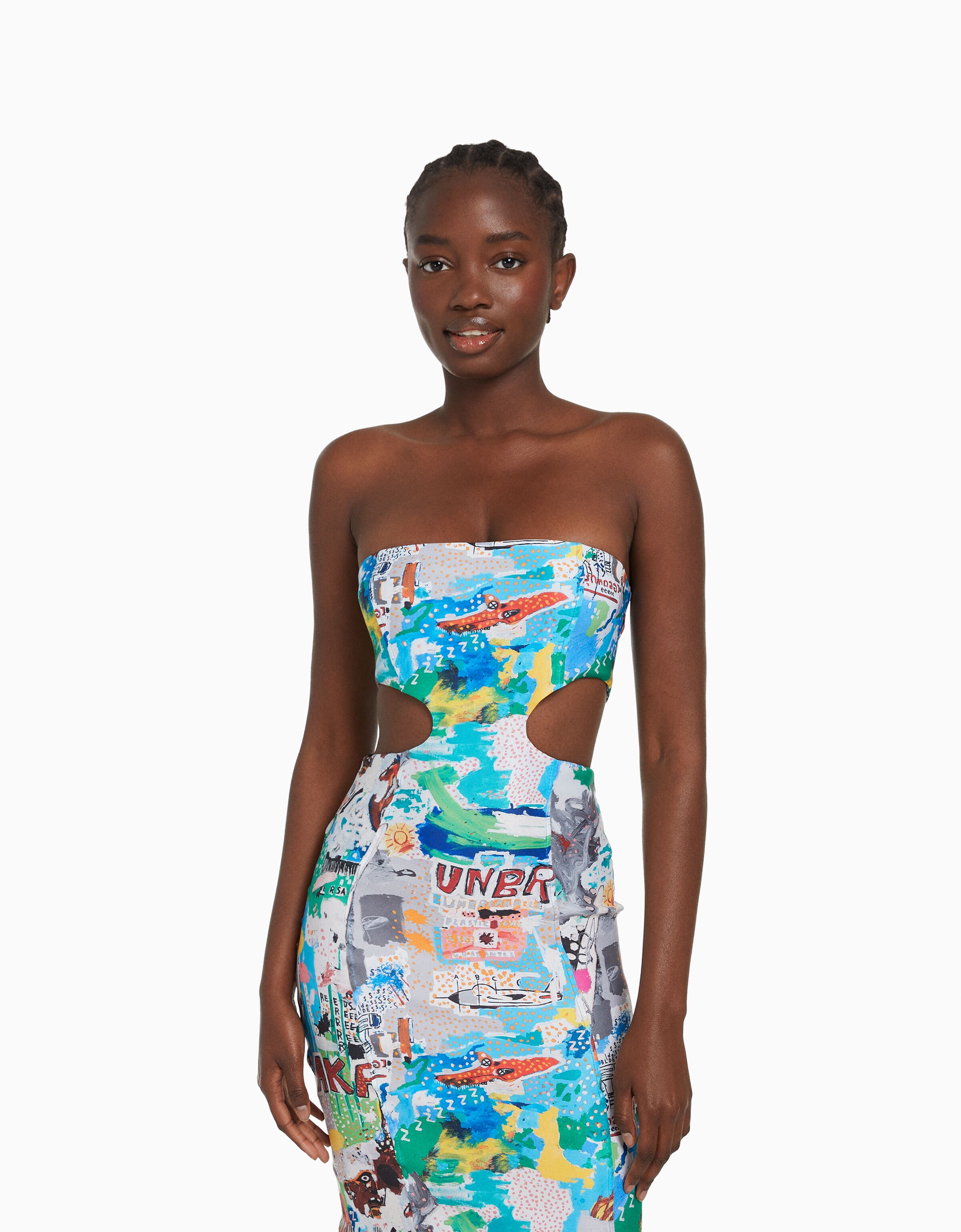 Strapless Jean Michel Basquiat print midi dress Long Women