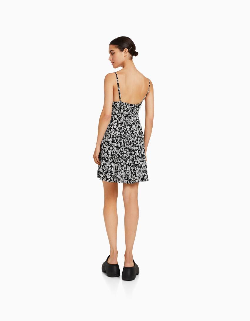 Mini dress with ruffled straps-White / Black-2