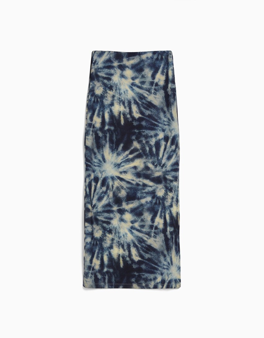 Batik görünümlü uzun etek-Koyu mavi-4