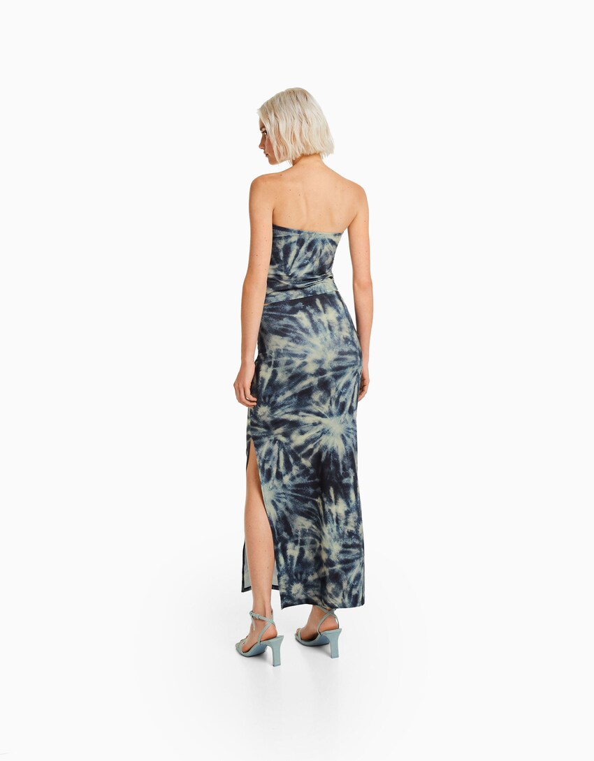 Batik görünümlü uzun etek-Koyu mavi-2