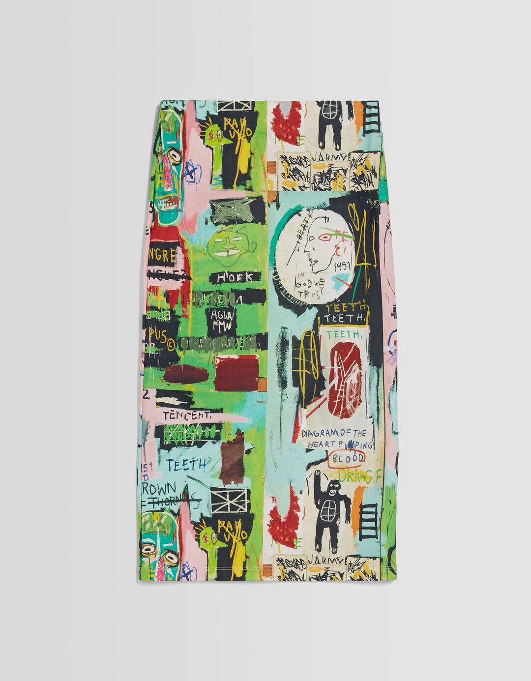 Jean-Michel Basquiat print midi skirt
