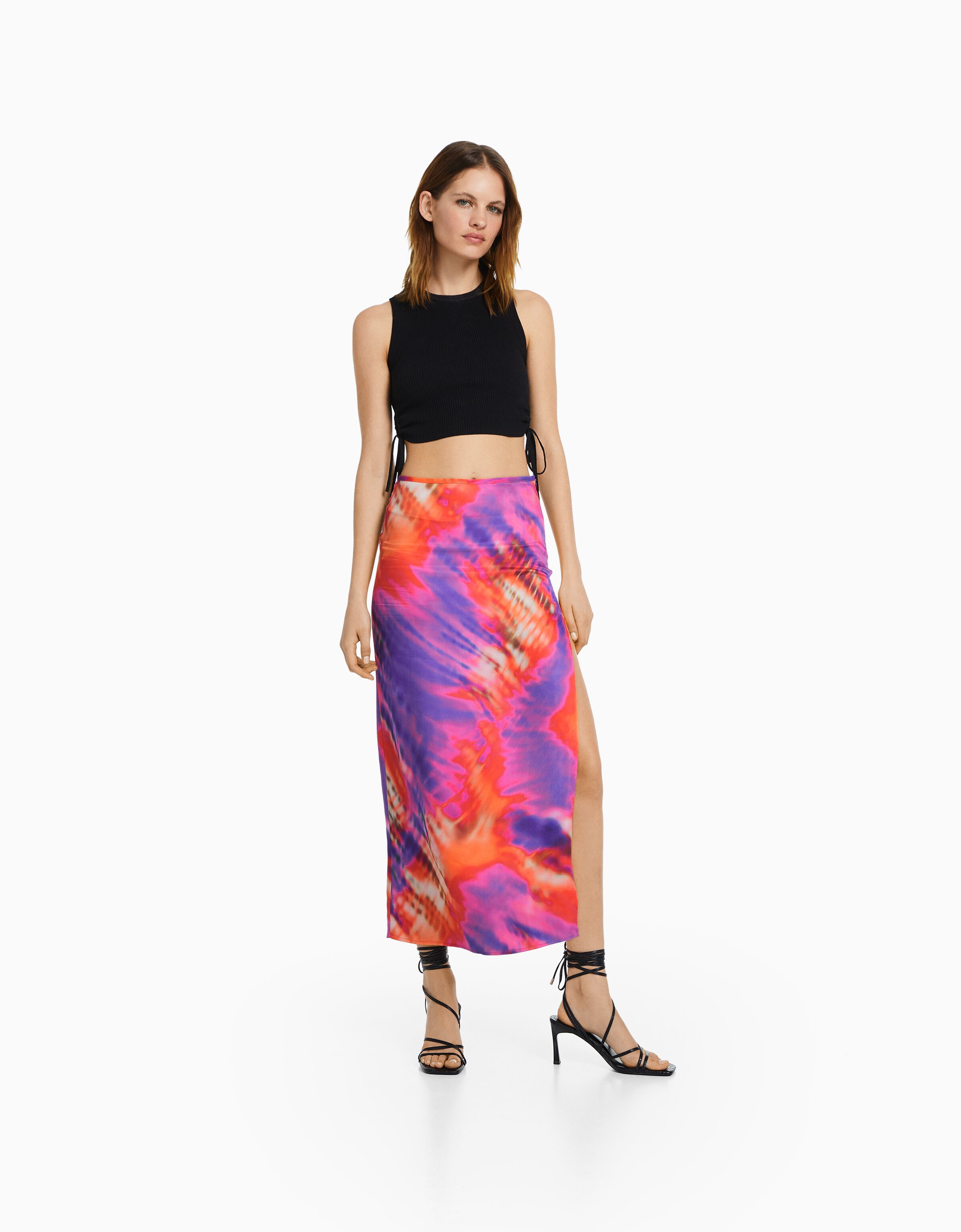 Jupe midi satin e imprim tie dye SOLDES jusqu 40 BSK Teen