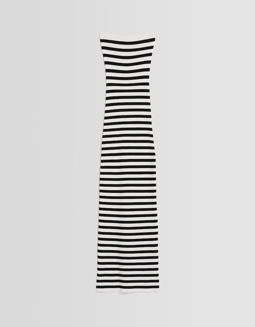 Striped bandeau midi dress - Women | Bershka