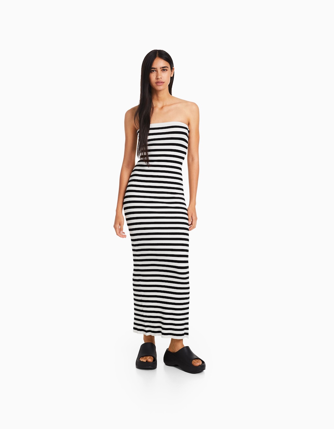 Striped bandeau midi dress
