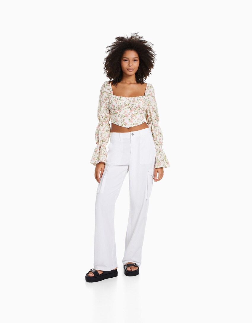 Blusa xustillo cropped manga longa-Multicolor-3