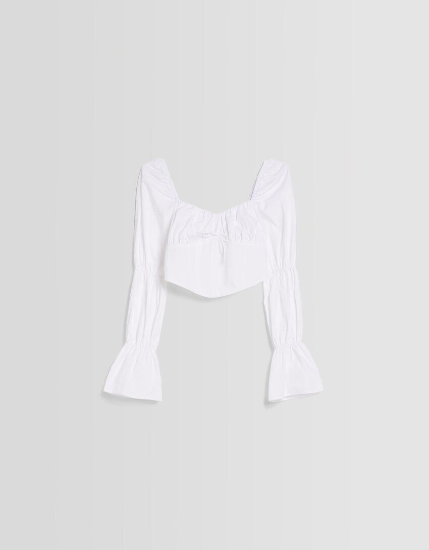 Blusa xustillo cropped manga longa-Branco-4