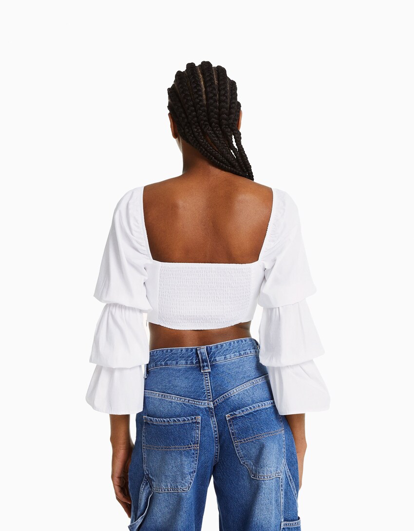 Blusa xustillo cropped manga longa-Branco-1