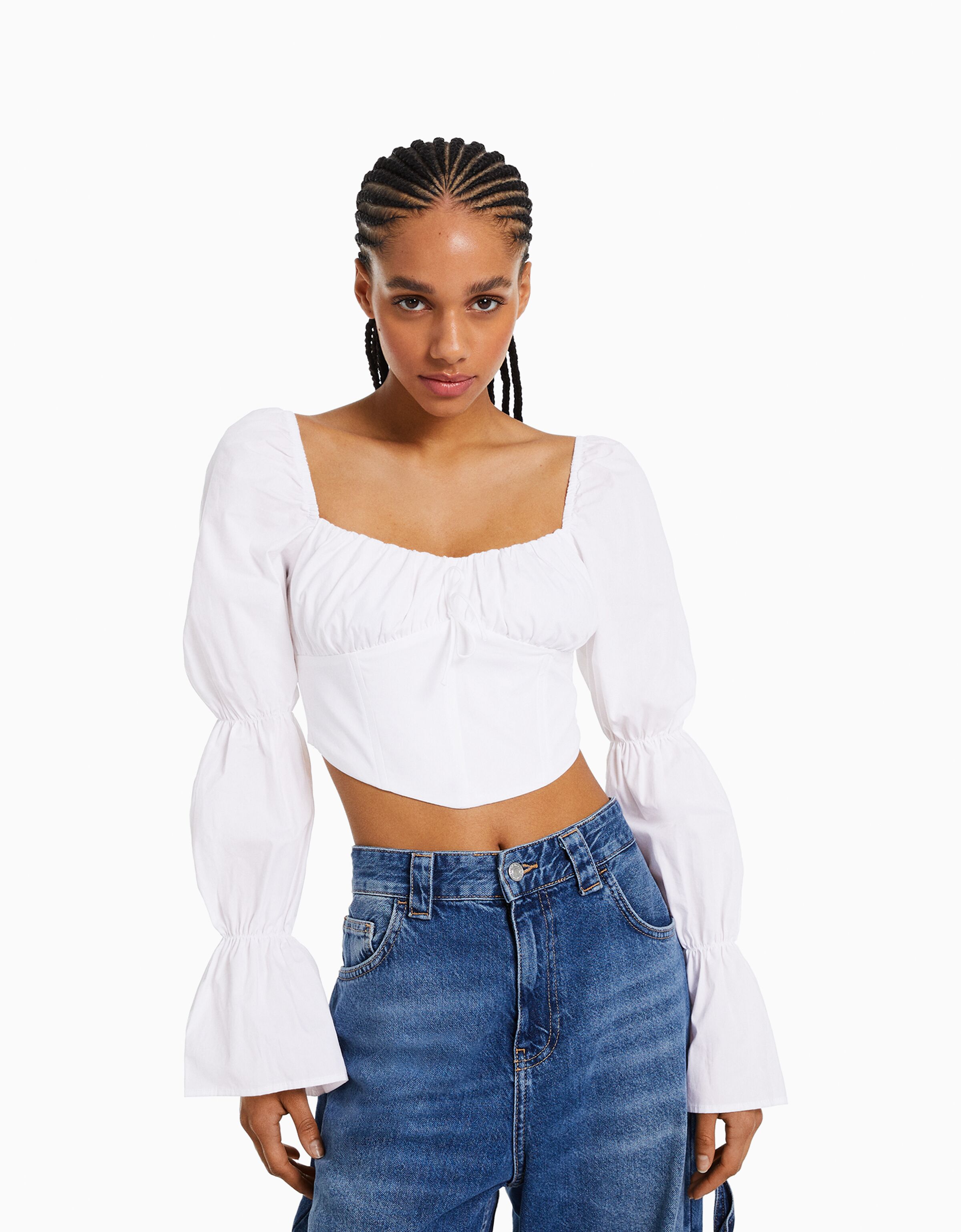 White long sleeve sales bustier top