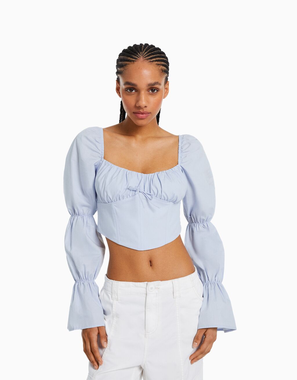 Blue Crop Top Long Sleeve Bustier