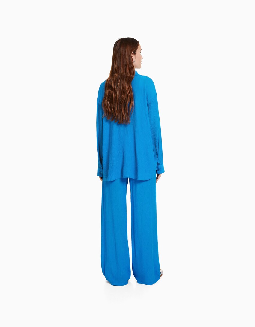 Camisa manga longa oversize bambula-Azul-1