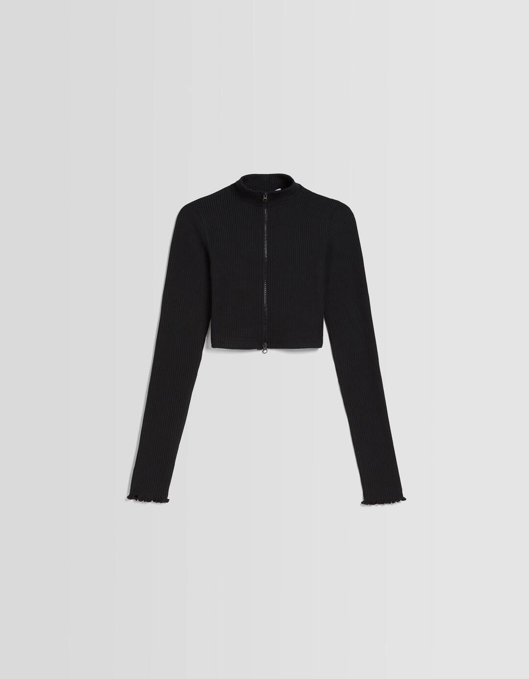 Cropped high neck zip-up cardigan