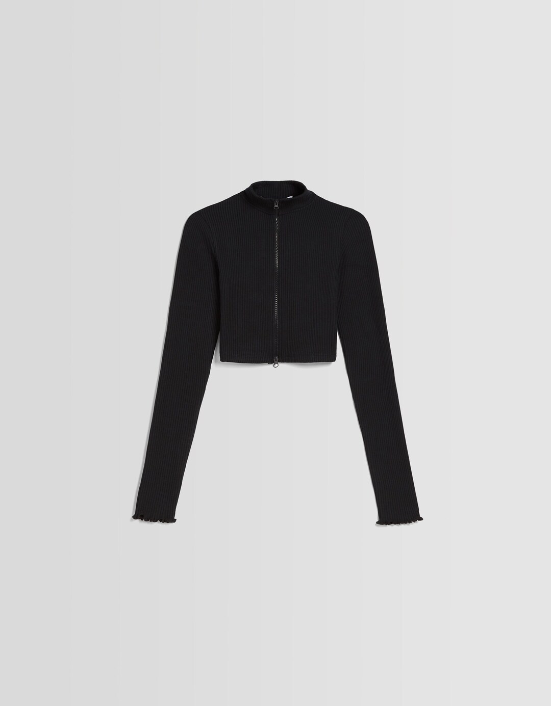 Cropped high neck zip-up cardigan