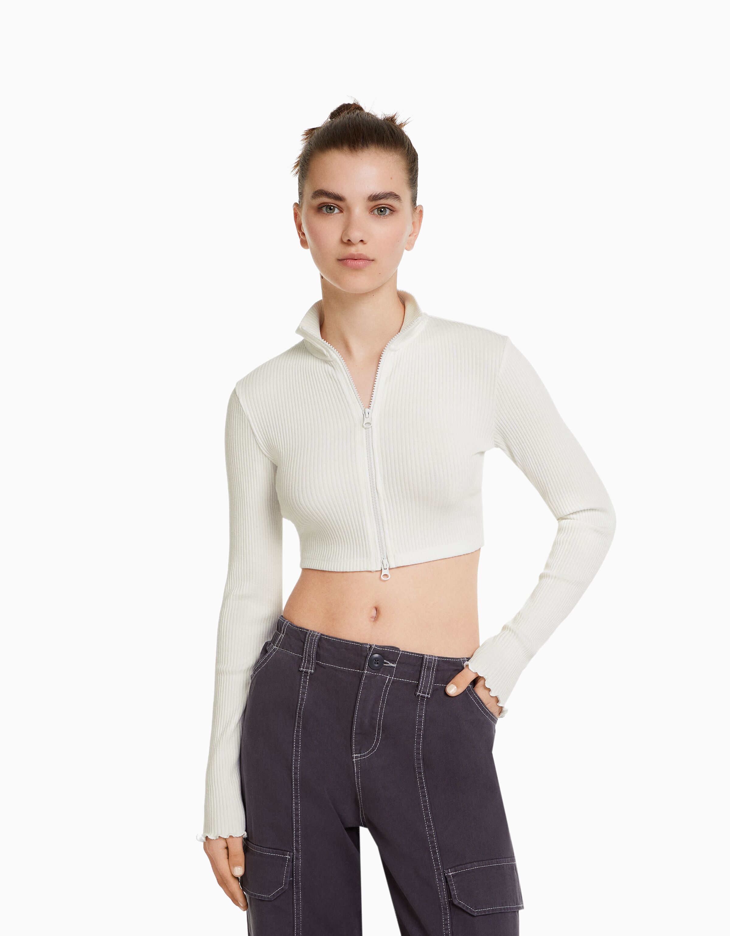 Bershka cropped zip up cardigan clearance